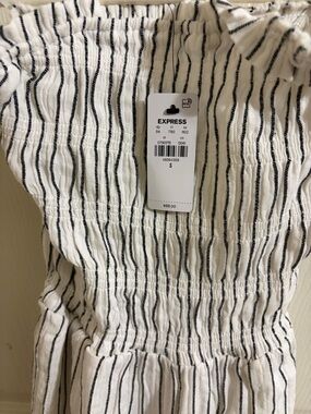 Express Black and White Striped Smocked Jumpsuit